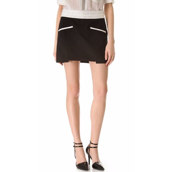 $335 Helmut Lang Era Pocket Black Pleated Zipper Mini Skirt Linen Blend 10 NEW